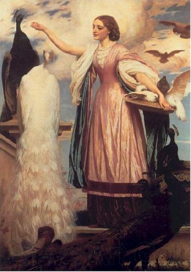 Lord Frederic Leighton A Girl Feeding Peacocks